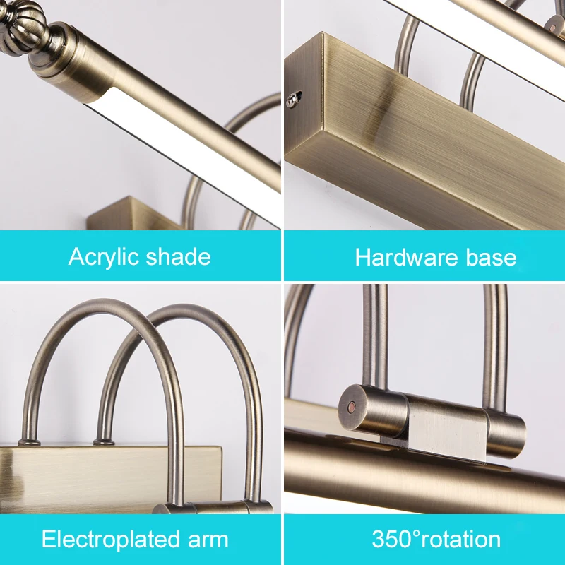 الكلاسيكية Led الأسود مرآة زينة للحمام جدار مصباح برونزية/الفضة جدار غرفة النوم أضواء تركيبات غرفة المعيشة الجدار الشمعدان أضواء