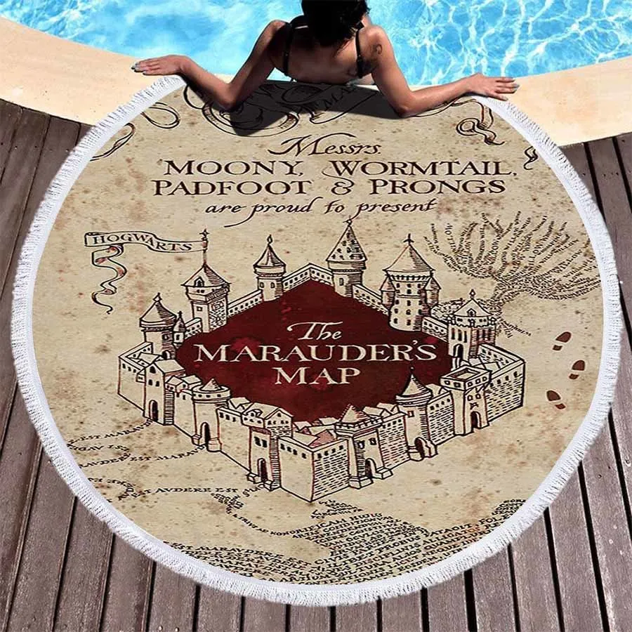 

3D Printed Harri Potter Round Beach Towel Absorbent Microfiber Towels For Kids Adults Toalla Beach Carpet Tapestry Blanket
