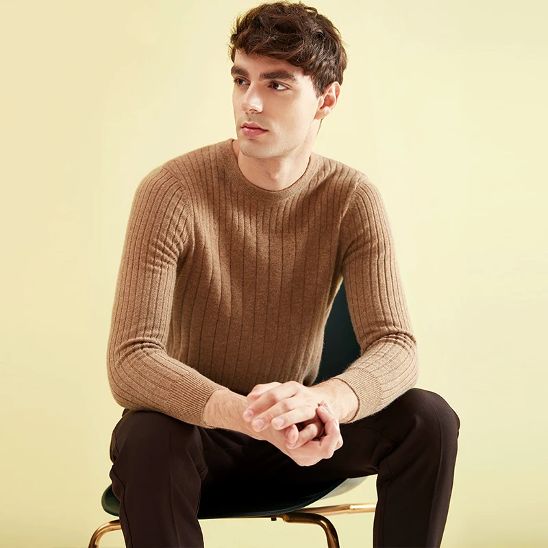 ZHILI Men's Crew Neck Pullover Slim Fit Cashmere Sweater