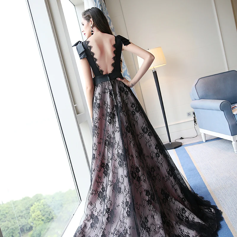 Ssyfashion Новый Винтаж элегантное черное платье для выпускного банкет сексуальное
