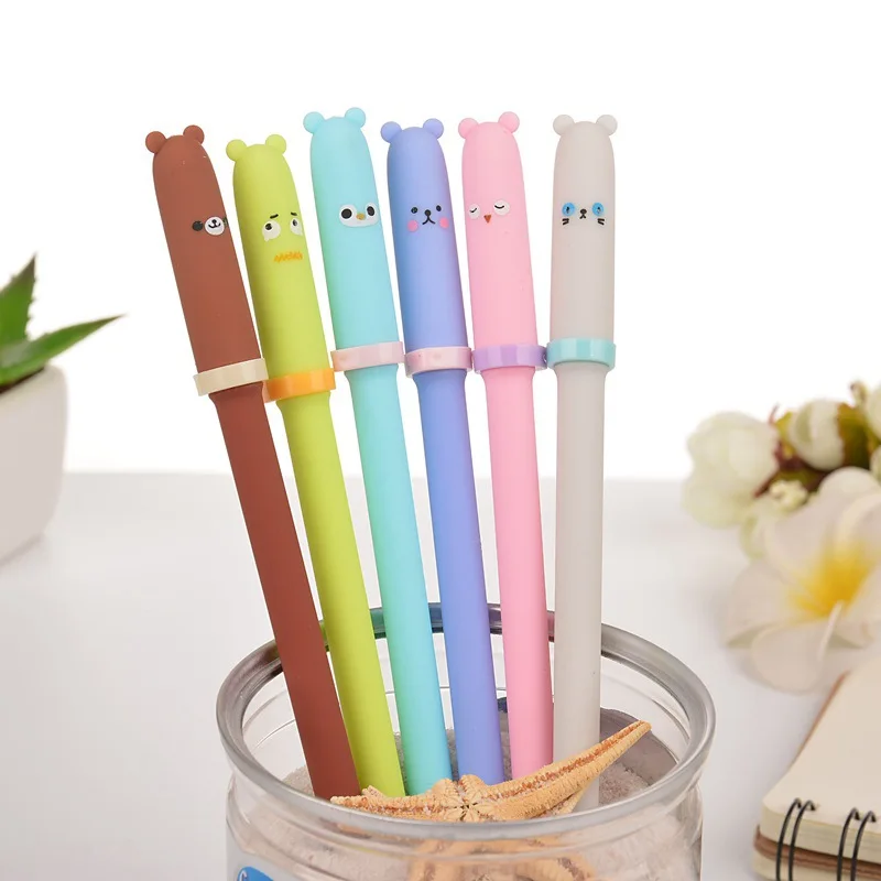 

10 pcs/lot Cute Cartoon Bear Canetas Neutral Gel Pens for Student Kids School Office Writing Gel-Ink Pen Stationery Supplies
