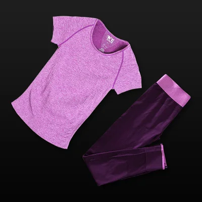 

New 2 pieces set women leggings & short sleeve t shirt summer exercise suit fitness workout tracksuit conjuntos femininos