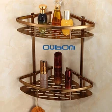 Bathroom Shelves Shampoo Holder Antique Double-deck Shelf Wall Mount 2 Layer Bathroom Corner Rack Storage Holder