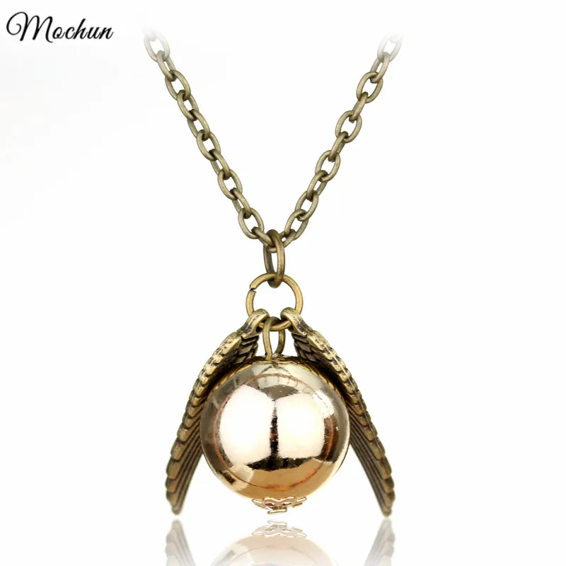 

MQCHUN quidditch golden snitch necklace fly ball vintage bronze silver color wings pendant for men and women movie fans gift