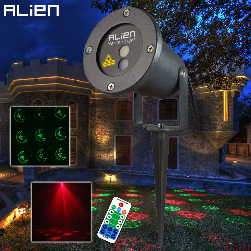 

ALIEN RG Christmas Laser Light Projector Remote 12 Patterns Outdoor Waterproof IP65 Garden Stage Xmas Holiday Effect Lighting
