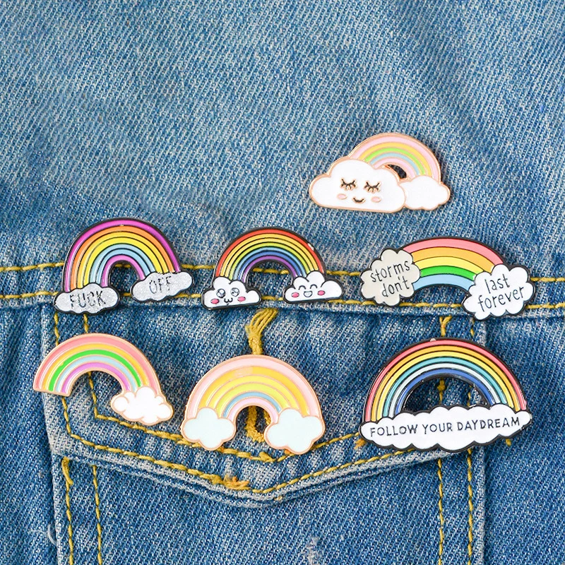

9 Colors 1PC Cartoon CuteRainbow and Clouds Enamel Pin Rainbow Fashion Metal Brooch Pins Badge for Women Men Children Gifts