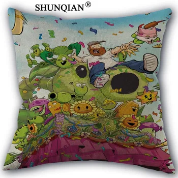 

plants vs zombies Linen Cotton Pillow Covers Printed Square Home Decorative No Core Pillowcase 45x45cm one side