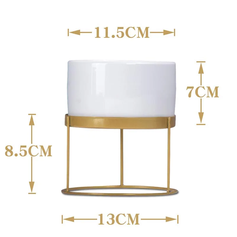 Скандинавские креативные золотистые железные художественные круглый, белый, керамический цветочный горшок для суккулентов, горшки для офиса, гостиной, рабочего стола, декоративный бонсай