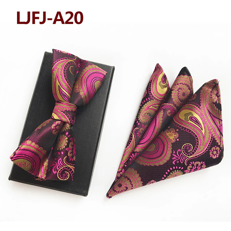 Официальный синий роскошный жаккардовый переплетенный галстук-бабочка с бабочкой, галстук-бабочка, карманный квадратный платок, костюм с галстуком-бабочкой для свадьбы - Цвет: LJFJ-A20