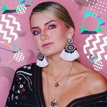 

Dvacaman Big Eye Tassel Statement Earrings Women Girl Wedding Handmade Crystal Drop Earrings Party Gifts Ethnic Style Earrings