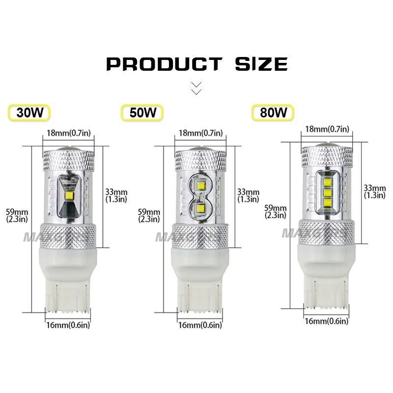 2x высокое Мощность 30 Вт 50 Вт 80 Вт кри чип T20 7443 W21/5 Вт авто светодиодный лампы автомобиля Фары заднего хода Резервное копирование сигнала DRL лампы белого цвета-красный, желтый