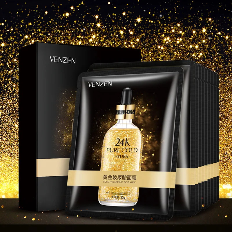 VENZEN 24K Золотая Гиалуроновая кислота маски для лица Антивозрастная увлажняющая