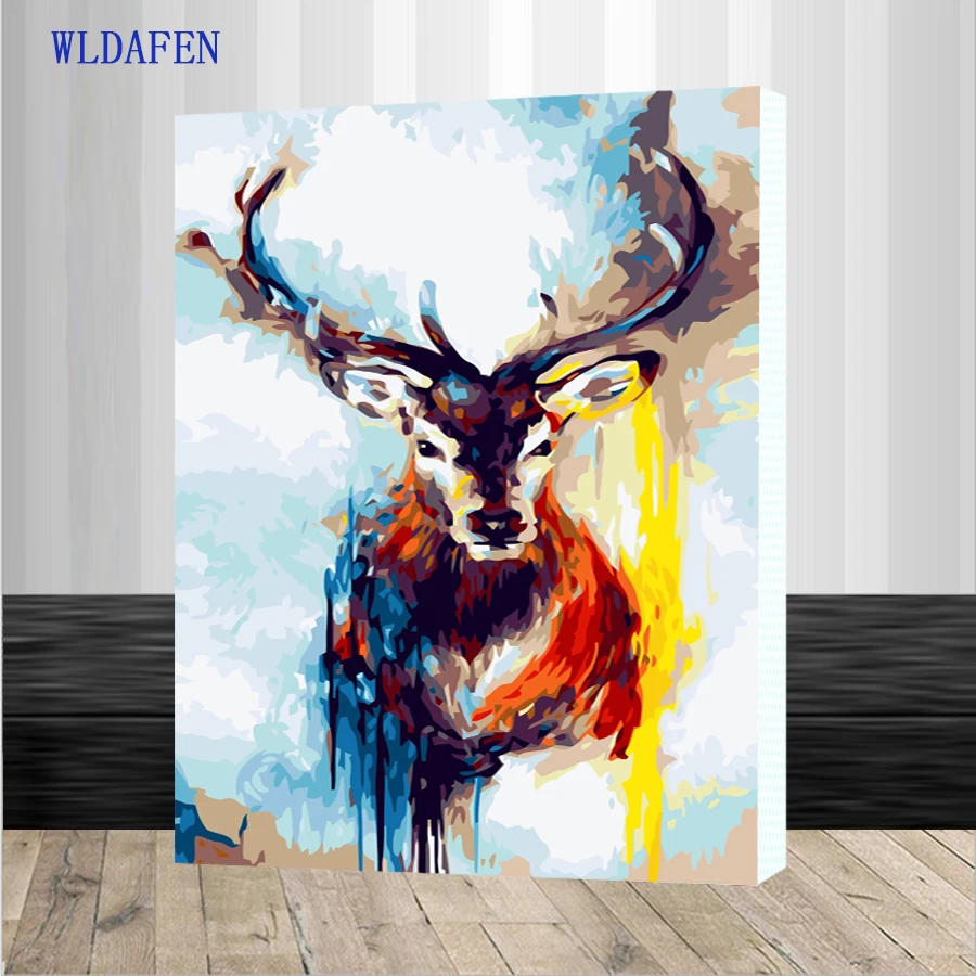 Framed Christmas Deer Animals DIY Painting By Numbers Kits Handpainted