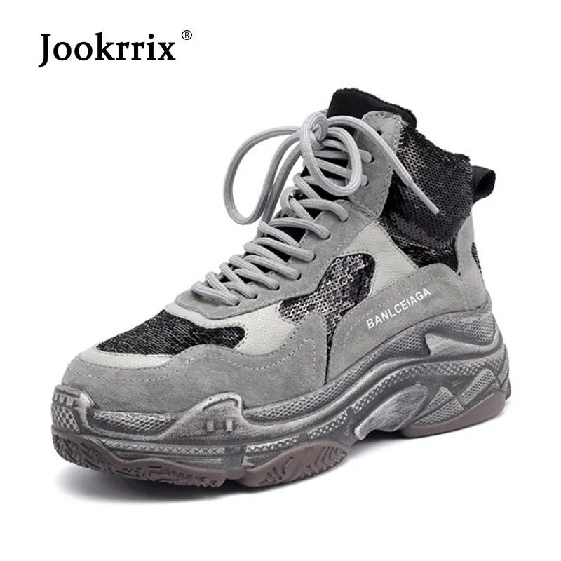 

Jookrrix Casual Shoes Women Fashion Brand Glitter Sneakers High Top 2018 Lady chaussure Autumn Female footware Patchwork Shoes