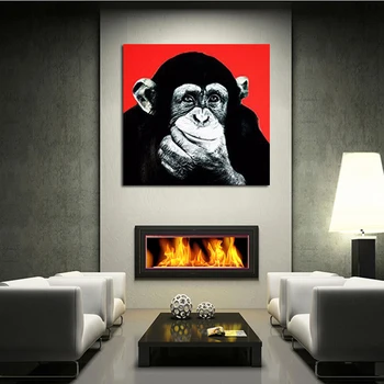 

Canvas Painting black white gray wall art animal oil painting funny monkey pictures Gorilla orang canvas art unique gift present
