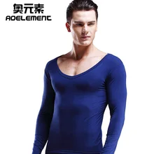 Мужское теплое нижнее белье из чистого хлопка с v-образным вырезом, осенняя одежда, одиночная нижняя рубашка с низким вырезом, Длинные мужские термобелье