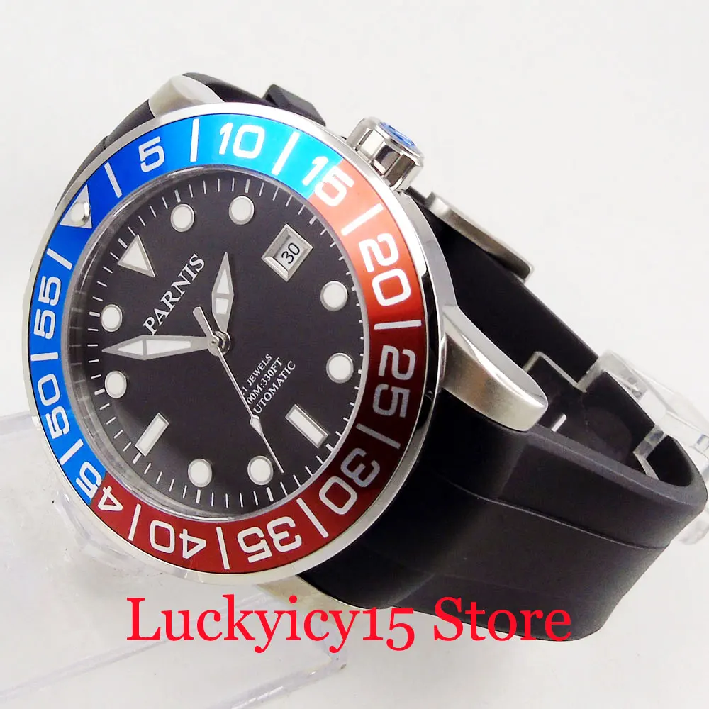 

Top Brand 42mm Black Dial Sapphire Crystal Auto Date Window Self Winding Men's Watch Rubber Strap