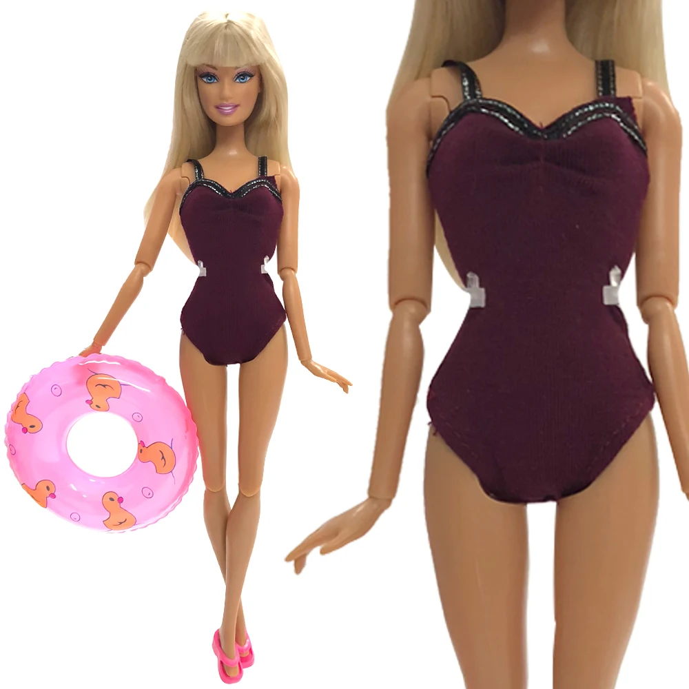 

NK Doll Swimwear Beach Bathing Clothes Swimsuit+Slippers+ Swimming Buoy Lifebelt Ring For Barbie Doll Best Girl' Gift 007J DZ