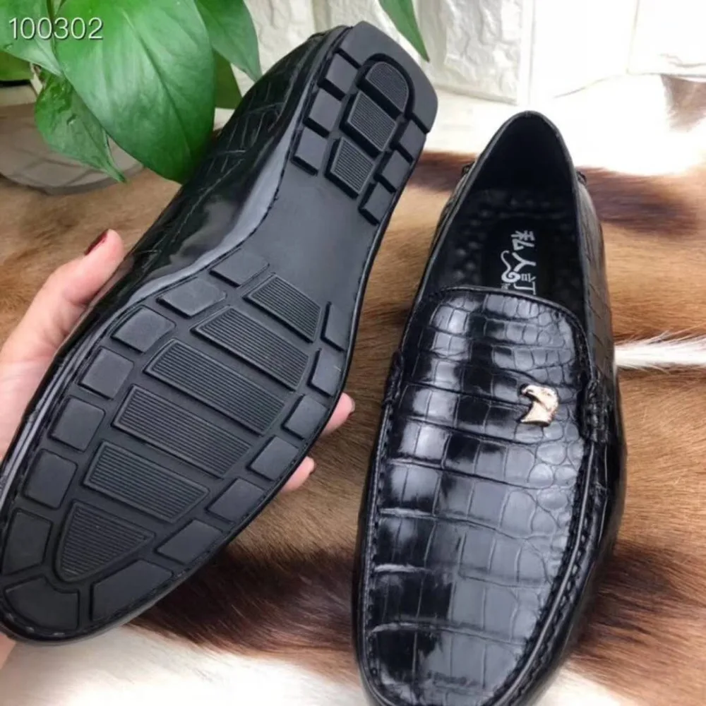 Дизайн; Лидер продаж; Мужская обувь из натуральной крокодиловой кожи; Прочная матовая мужская деловая обувь из крокодиловой кожи; Цвет Черный