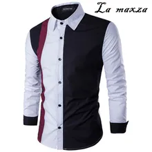 Осенние новые поступления 3XL черные Лоскутные мужские рубашки с длинными рукавами в Корейском стиле, мужские стандартные для рубашек, подходят