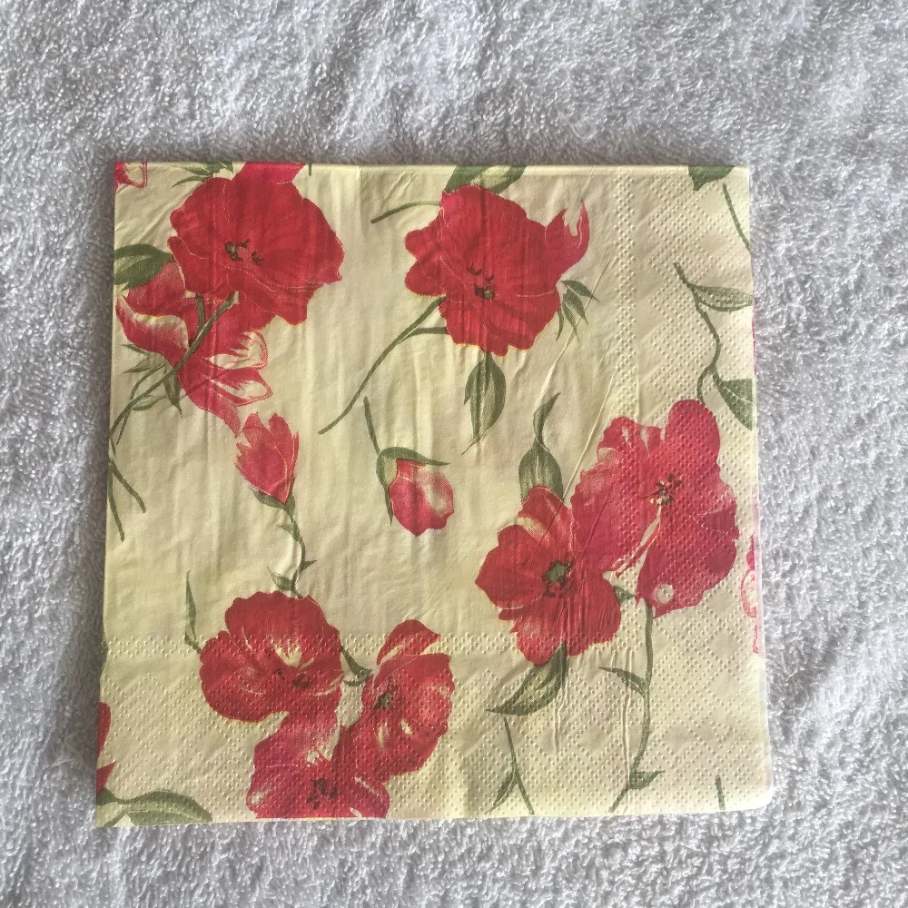 

Decoupage paper napkins wedding birthday party Christmas vintage tissue red flower beautifly servilletas elegant towel decor