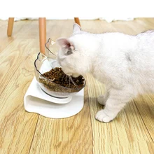 Прозрачная миска для кошки, одинарная и двойная миска для кошачьего корма, миска для воды, рамка для чаши, нескользящая косая защита кошачьего корма, безопасные инструменты