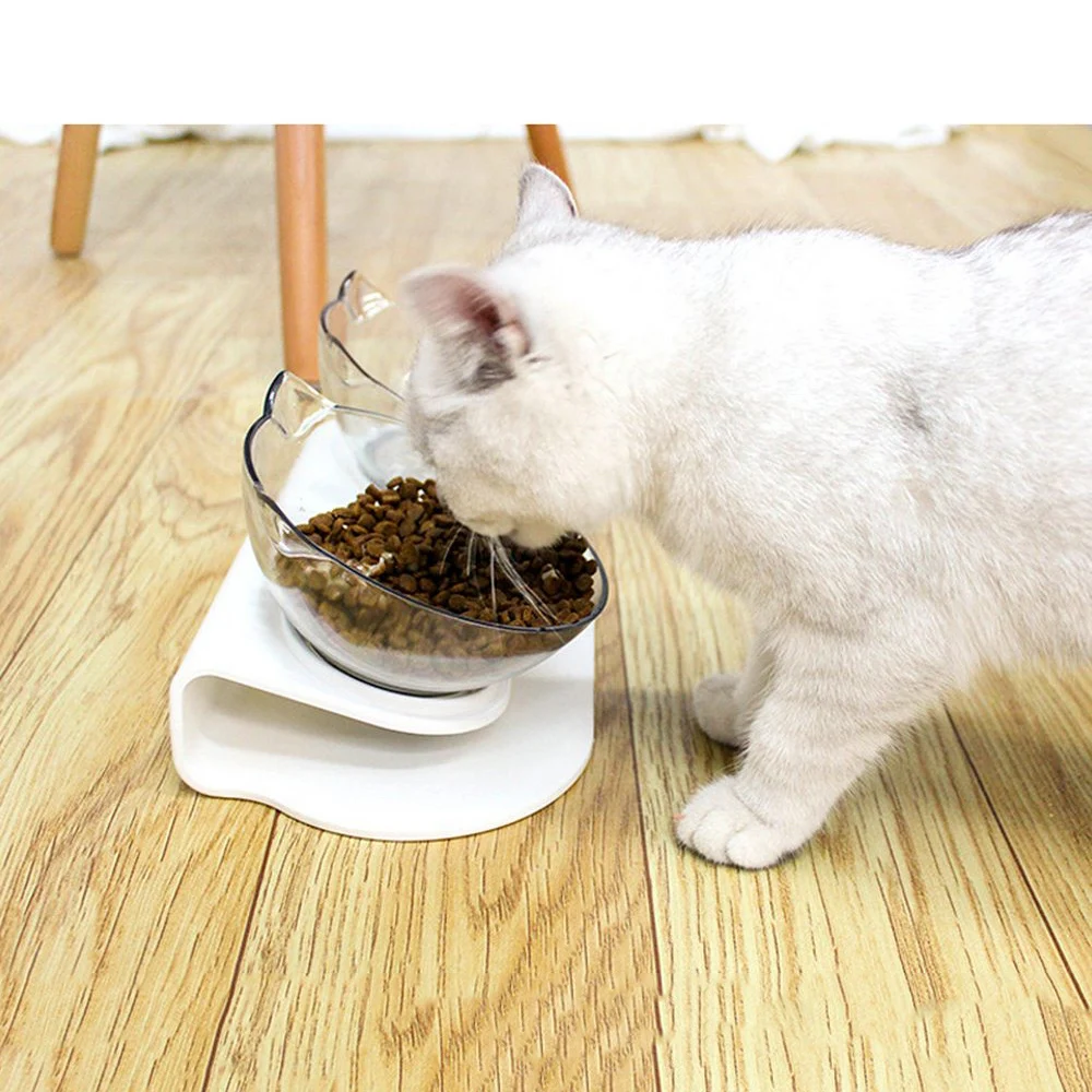 

Cat Double Bowl Cat Bowl Dog Transparent AS Material Non-slip Food Bowl With Protection Cervical Transparent Cat With Holder