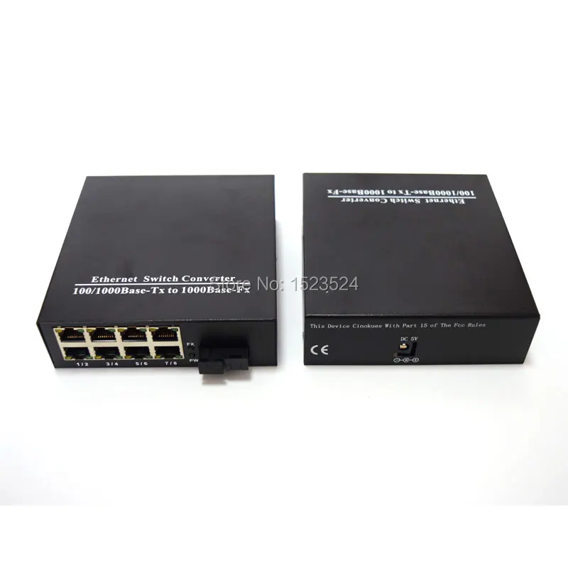 1 пара 10/100/1000 Мбит/с Волокно-оптические ethernet media converter gigabite одиночный режим Волокно с 8 RJ45 utp и 1 sc Порты и разъёмы