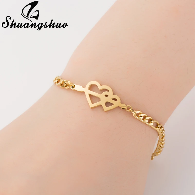 

Shuangshuo Arrow Heart Bracelets Bangles Charm Bracelet Female Jewelry Heart Stainless Steel Bracelet Women Accessories Fashion