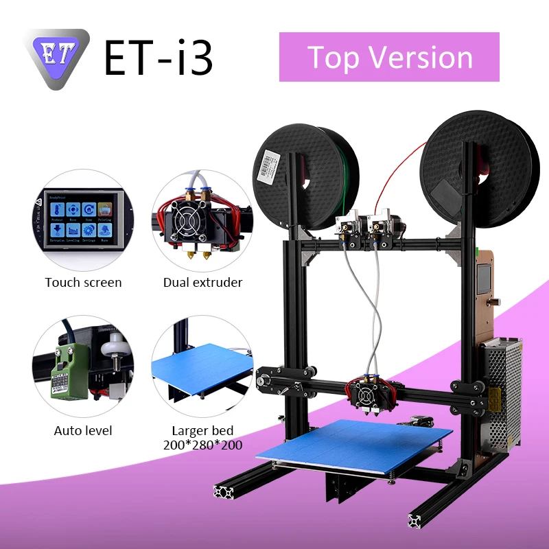 

Newest ET Plus Size 3D Printer I3 with full metal frame High Precision Auto Leveling and Double nozzle Filaments use pla aba