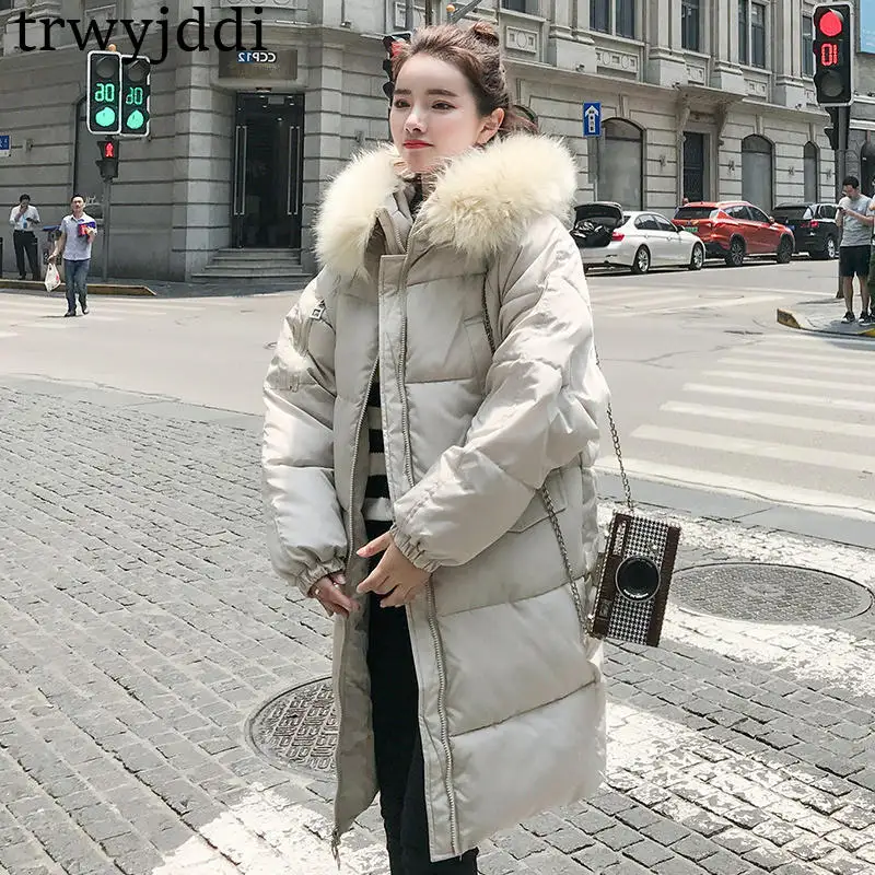 

Fashion Down Cotton Coats Women's long section 2019 NEW Autumn Winter Jackets Korean Fur Collar Loose Parkas Coat N151