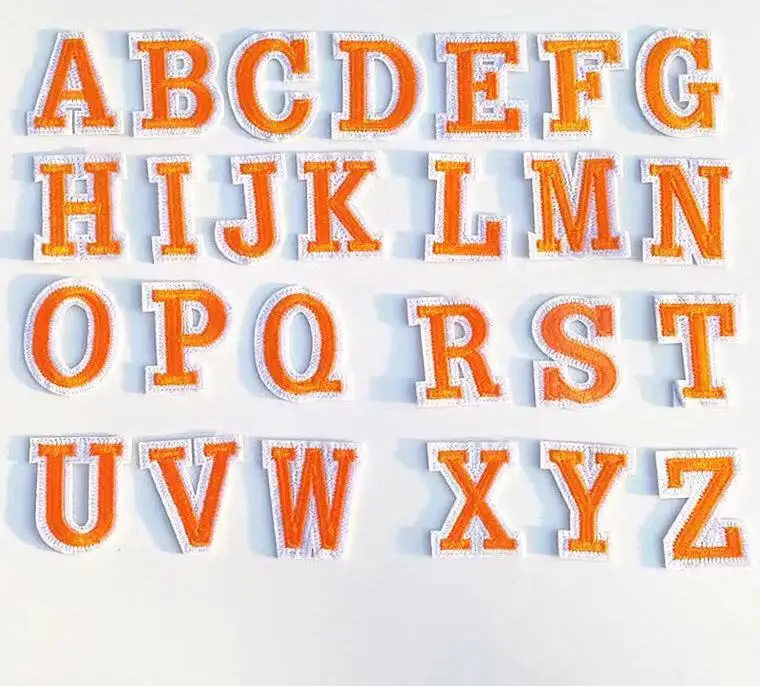 Оранжевые буквы патч Алфавит вышитая аппликация буквы железо на патчи