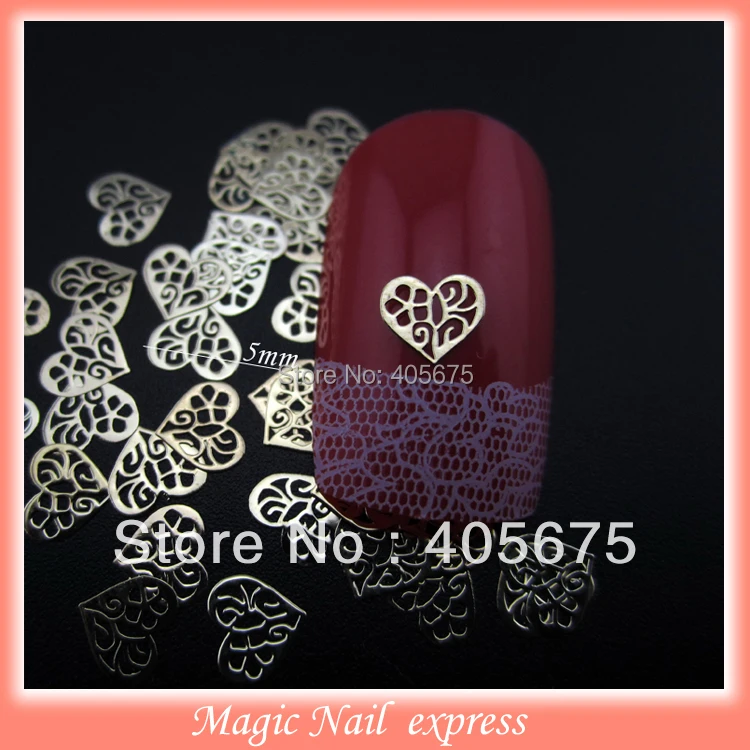 MNS134 New nail designs heart nails art metallic stickers nail