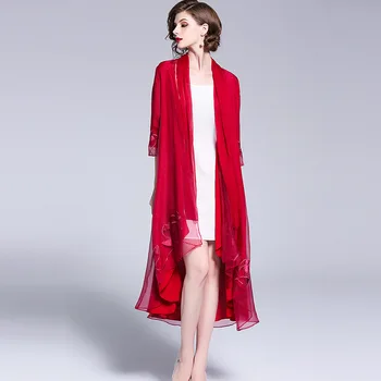 

Anti-Sun Coat Women's Spring Chinese Style Flower Embroidery Loose Long Cloak Thin Cardigan Ponchos Female Plus Size S-XXL