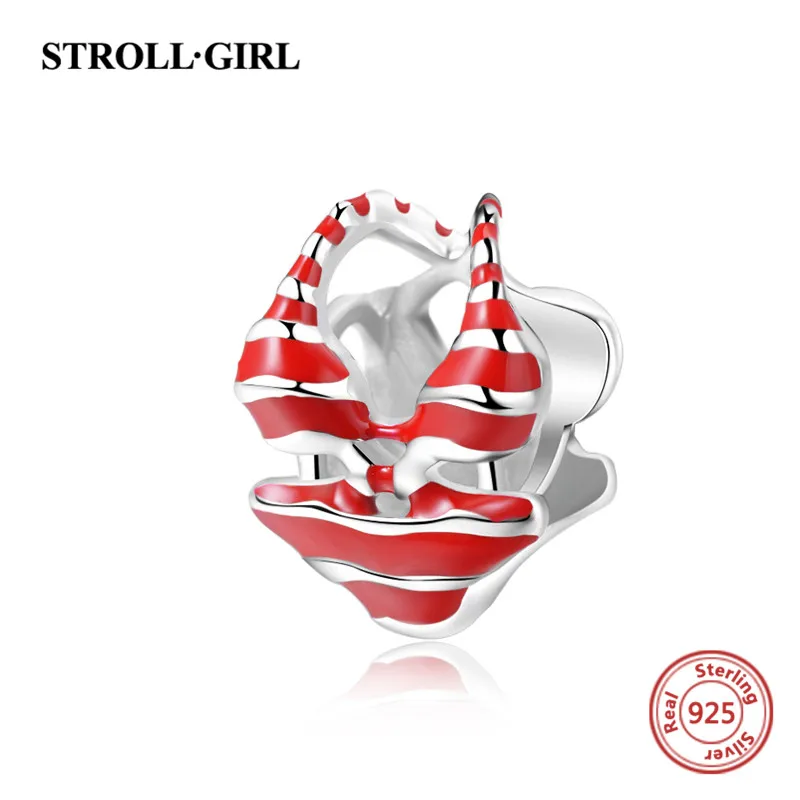 

2018 new arrival Bikini charms with red enamel 925 silver beads fit original European bracelet jewelry making for women gift