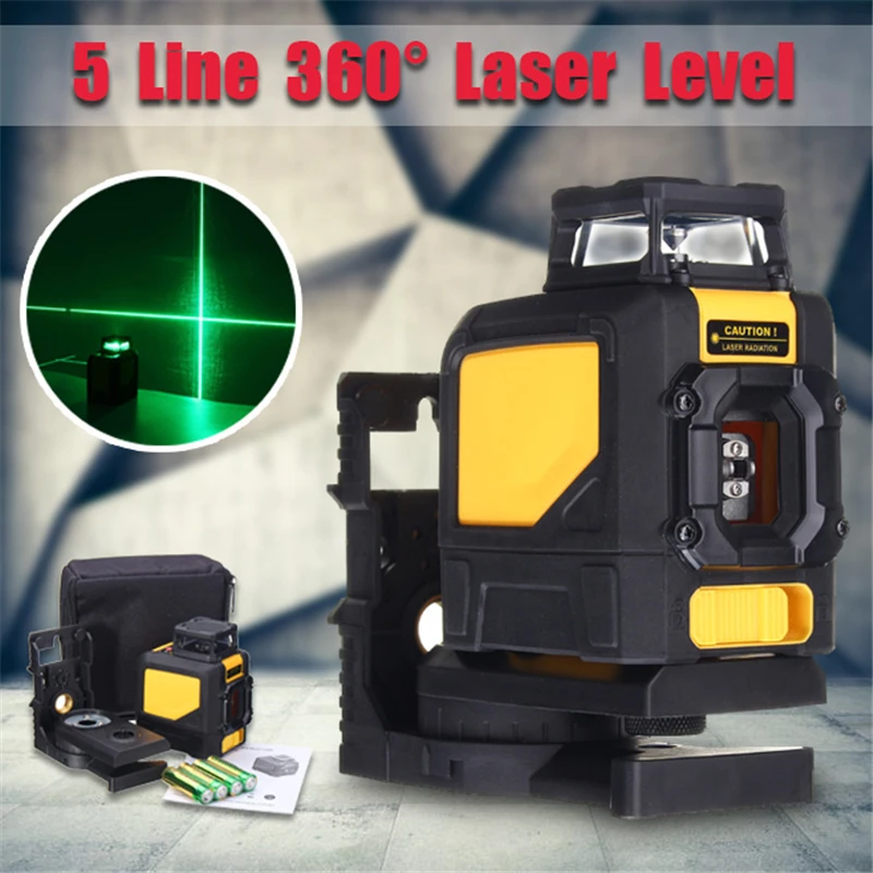 Mini 360 Degree Rotate 5 Lines Laser Level Auto Self Leveling Vertical and Horizontal Green Cross Lights Level Measurement Tool