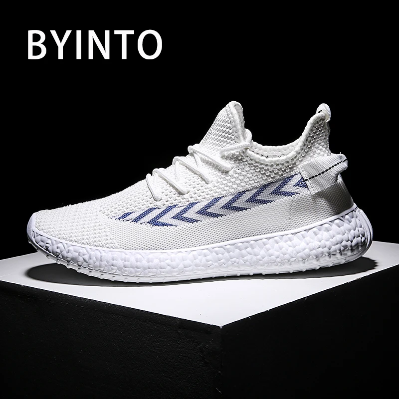 

2019 New Running Shoes for Men Outdoor Fitness Flying Weave Breathable Male Sock Black White Sneakers Gym Chaussures Homme Sport