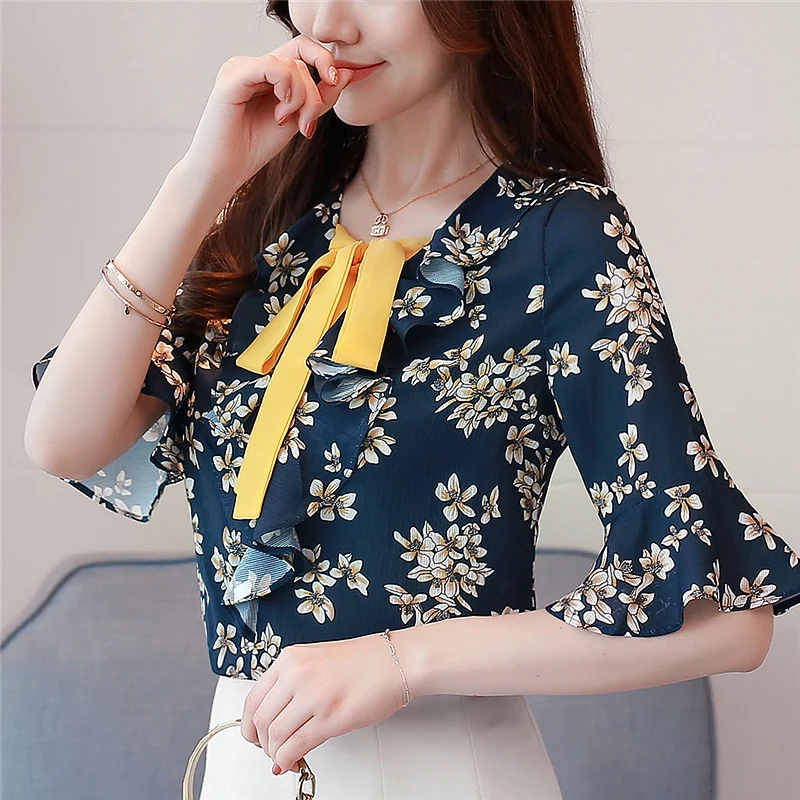 

Chiffon Blouse Women Summer Woman Print OL Blouses Top Plus Size Womens Tops and Blouses Korean Floral Blusas Mujer De Moda 2019