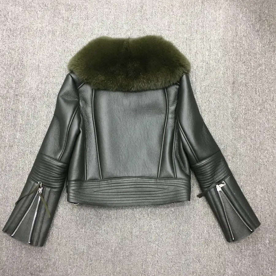Женская куртка из искусственной кожи с воротником из натурального Лисьего меха, женская теплая плотная верхняя одежда для русской зимы, короткие пальто, Кожаная и меховая одежда