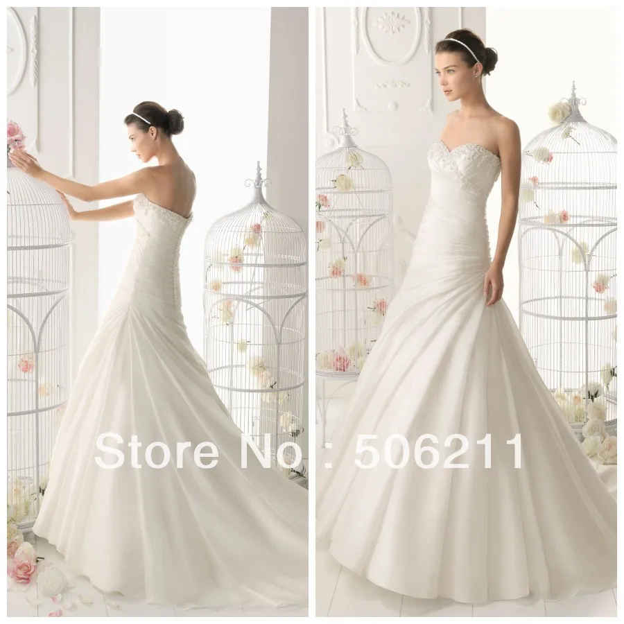 Gorgeous Pleated Sweetheart Neckline With Beaded Appliques A-line Organza 2014 Bridal Wedding Dresses Church Gown ED3262 | Свадьбы и
