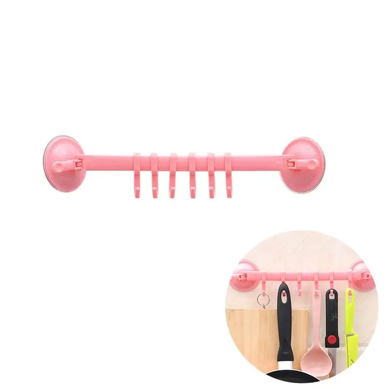 

Nail Free Hangers Six Hooks Row Locked Suction Cup Multifunctional Adjustable Wall Hooks