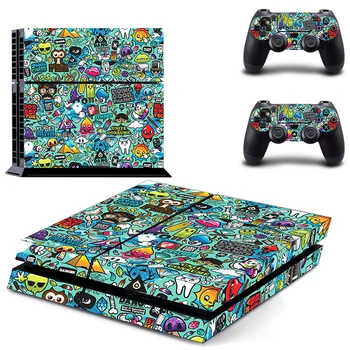 

new Cartoon Graffiti Decal PS4 Skin Sticker For Sony Playstation 4 Console protection film +2Pcs Controllers 2 patterns