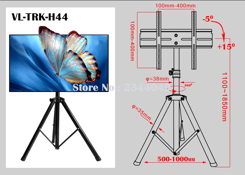 Поворот на 360 градусов 32-5" Крепления для телевизоров штатив Стенд trk-h44 Макс. VESA 500*400 мм загрузки 50kgs наклона регулируемая высота ТВ напольная подставка