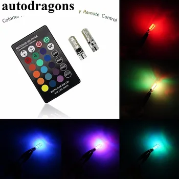

autodragons 2XHIGH QUALITY RGB led T10 LED BULB FOR PARKING LIGHTS 13+STROBE EFFECTS remote controll with battery car styling