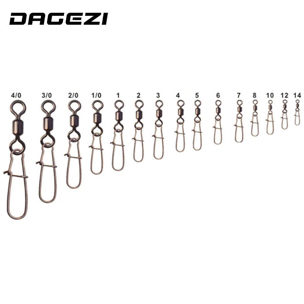 Dagezi 100 قطعة/الوحدة موصل المتداول قطب دبوس تحمل المتداول قطب الصيد المقاوم للصدأ مع الخاطف الصيد اكسسوارات