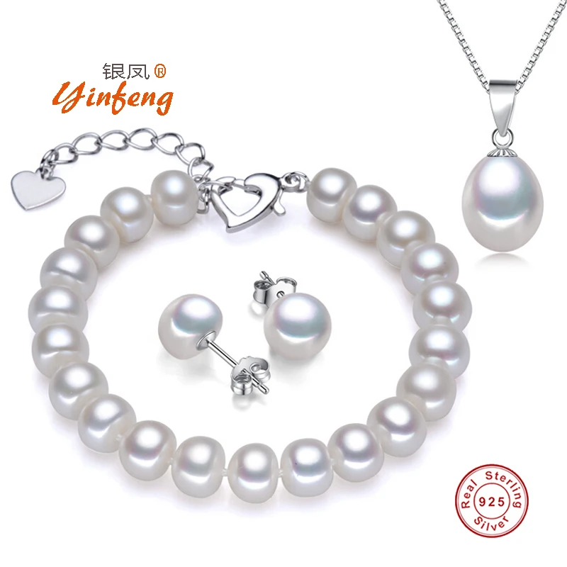

[MeiBaPJ]925 Silver top quality 100% genuine freshwater pearl jewelry sets for women pendant necklace and earrings with gift box