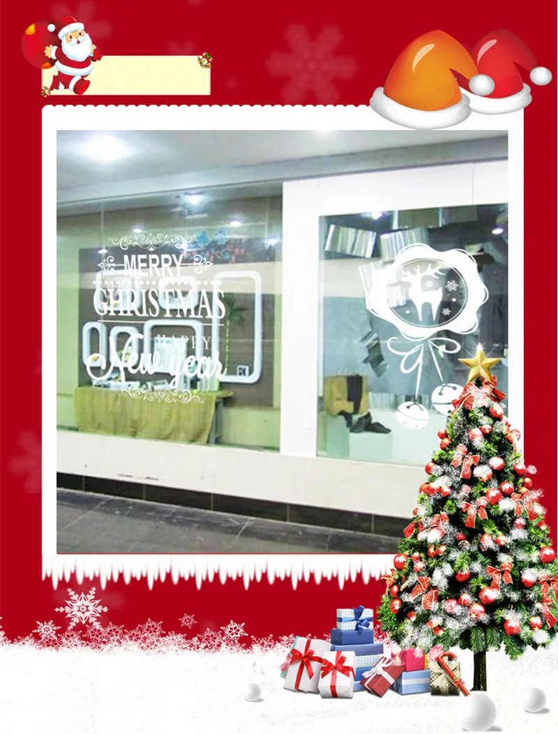 50x70cm 2019 Merry Christmas Decorations for Home New Year Shop Glass Window White Deers Bell Decorative Stickers Navidad Natal  (11)