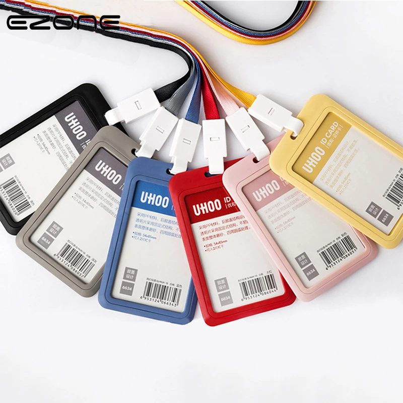 

EZONE PP Badge ID Card Holder Candy Colors Name Tag Exhibition Cards Business Work Permit With Lanyard School Office Supplies