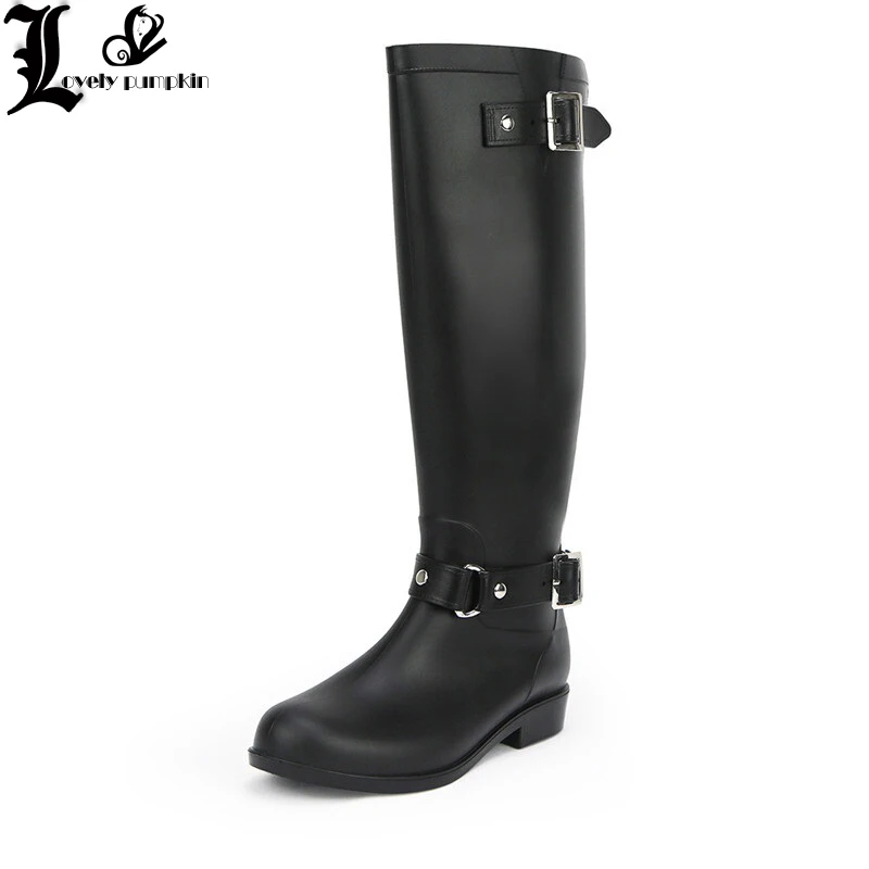 

Punk Style Zipper Tall Boots Women's Pure Color Rain Boots Outdoor Rubber Water shoes For Female 36-41 Plus size LP175