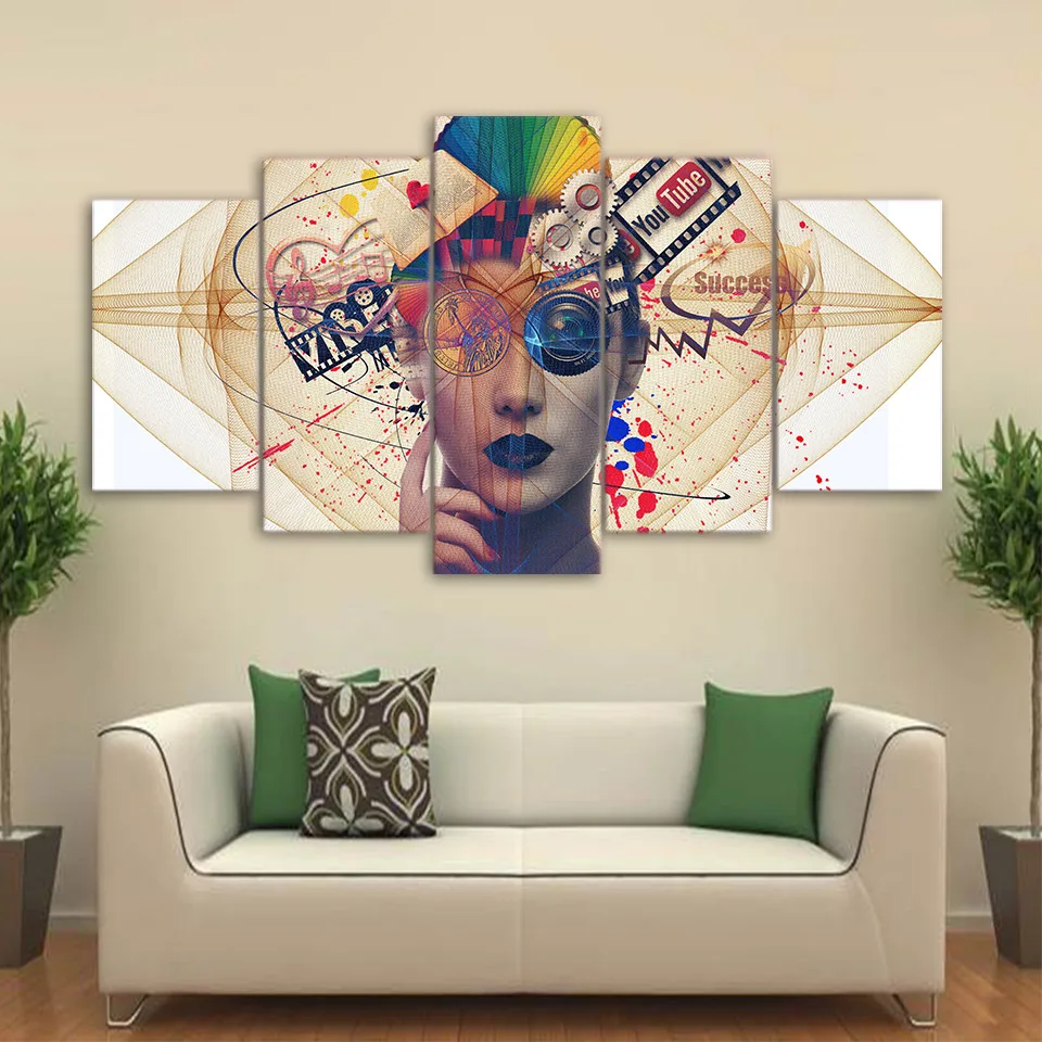 

5 panel canvas art print HD Psychedelic Woman Modular large canvas wall art print 2018 new dorp shipping